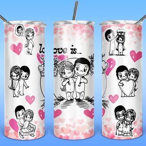 Romantic Tumbler Set, Retro Vintage Cartoon "Love is", Birthday, Christmas